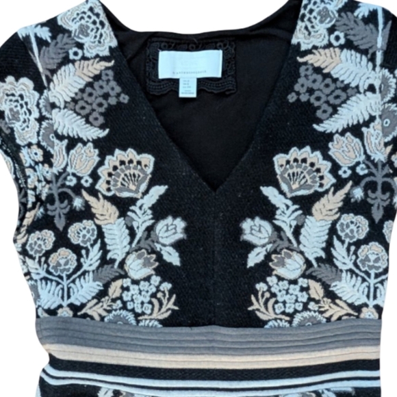 Anthropologie Ett:twa Soiree Black Embroidered Floral Midi Dress Size 2 - Picture 6 of 11